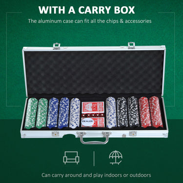 Soozier High Quality 11.5 gram Poker Chips Set with Silver Aluminum Case, 500 Striped Dice 2 Decks of Cards