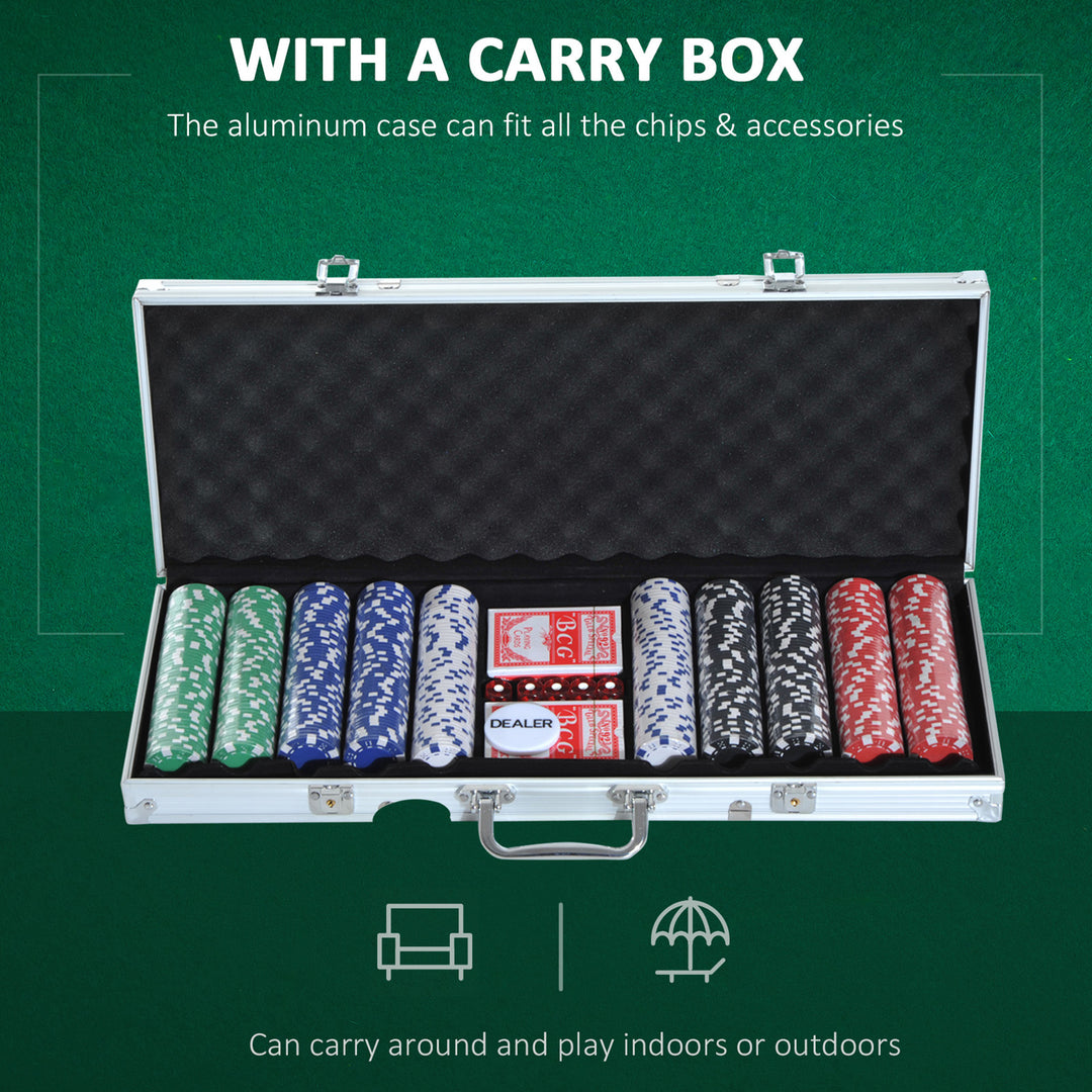 Soozier High Quality 11.5 gram Poker Chips Set with Silver Aluminum Case, 500 Striped Dice 2 Decks of Cards