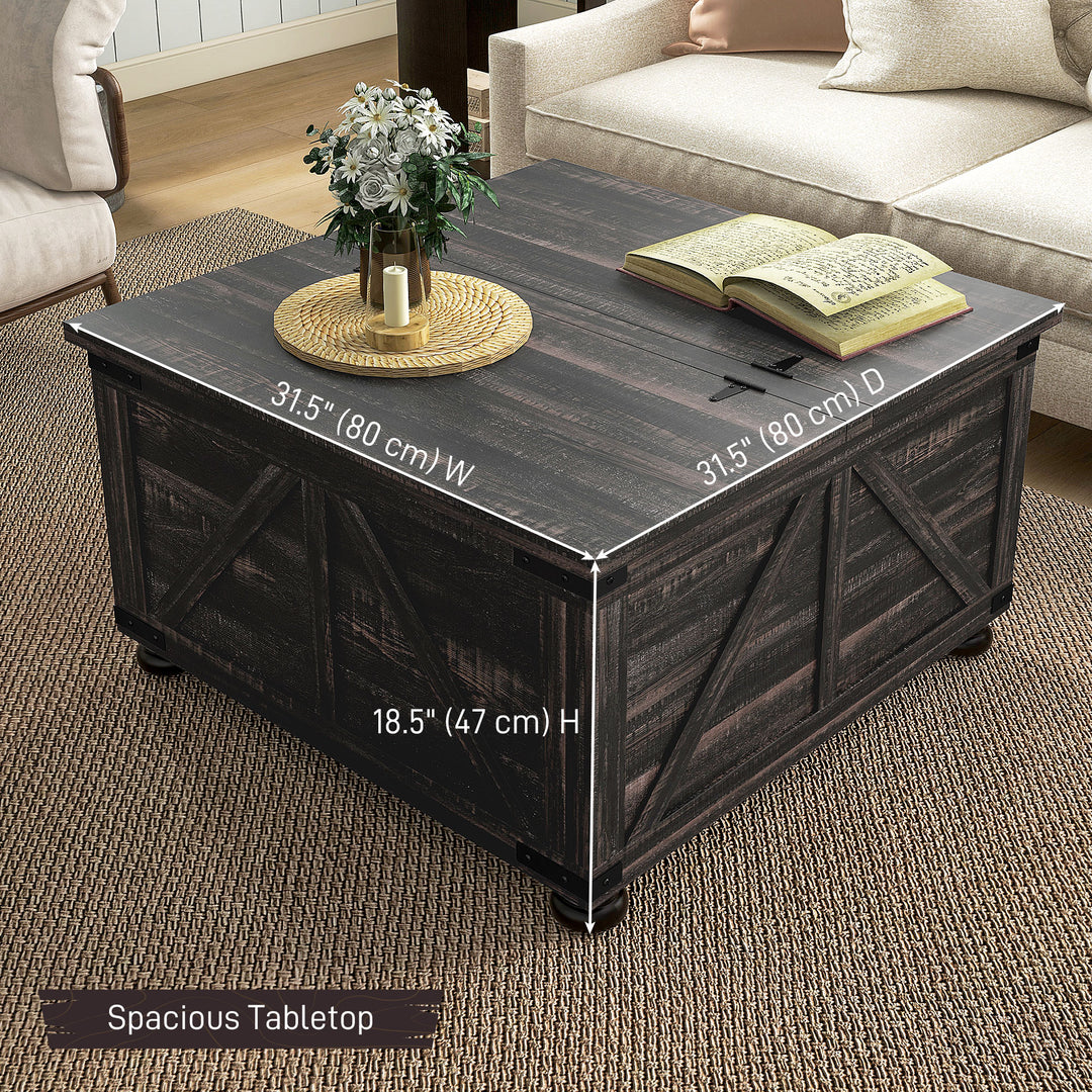 HOMCOM Farmhouse Coffee Table, Square Center Table with Flip-top Lids, Hidden Storage Compartment and Wooden Legs, Oak