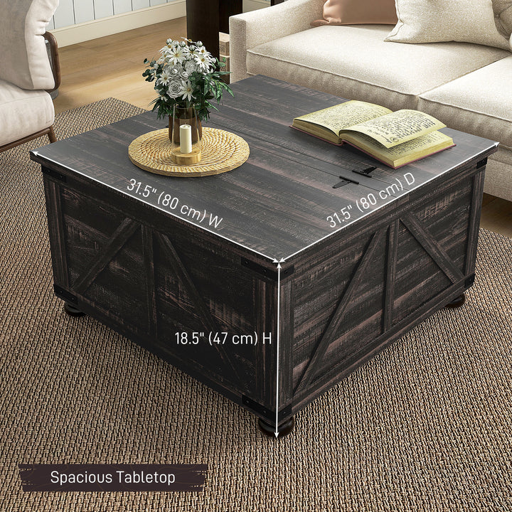 HOMCOM Farmhouse Coffee Table, Square Center Table with Flip-top Lids, Hidden Storage Compartment and Wooden Legs, Oak