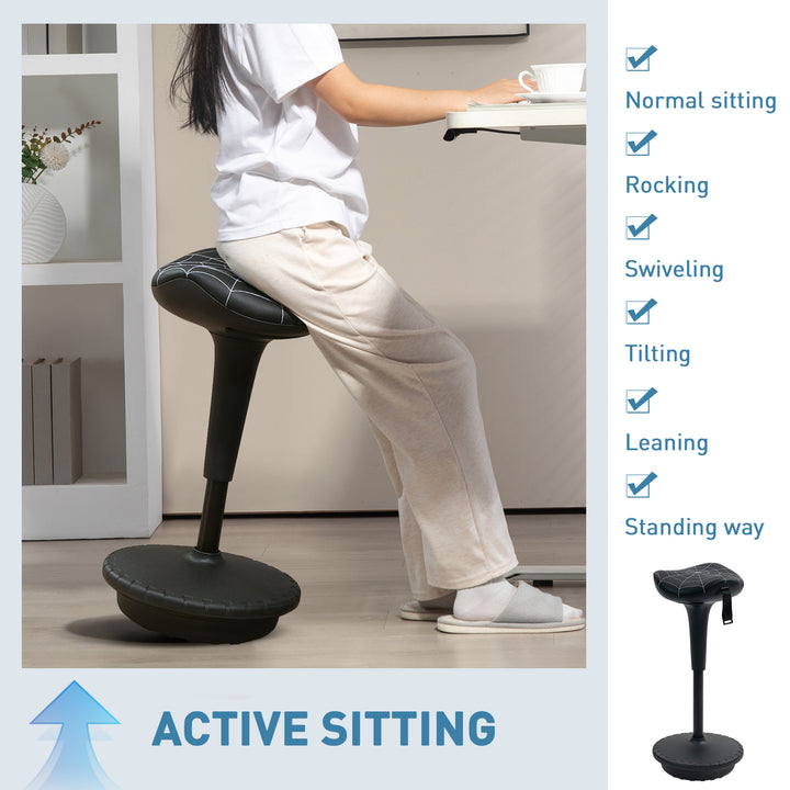 Vinsetto Backless Wobble Stool Chair, Standing Desk Chair, Adjustable Learning Stool for Office Desks, with Rocking Motion, Black