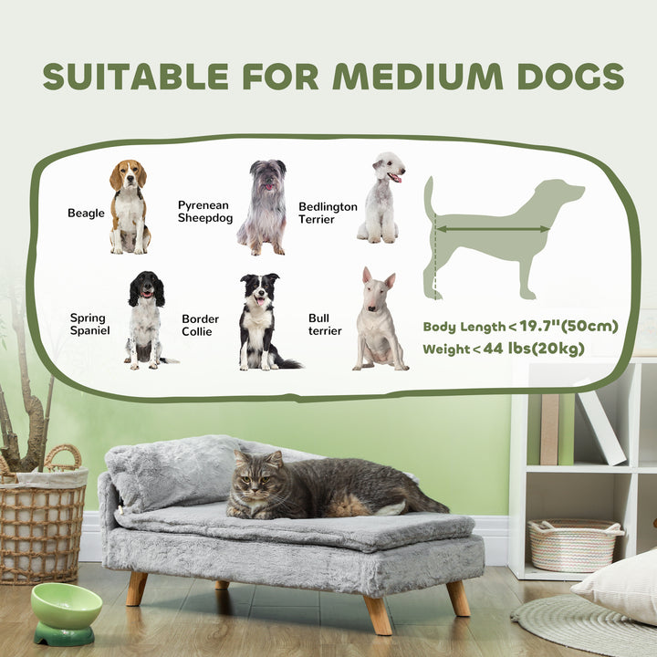 PawHut Dog Sofa Bed for Medium Dogs Cats with Cushion, Pillow, Removable and Washable Cover, Non-slip Foot Pads, Light Grey