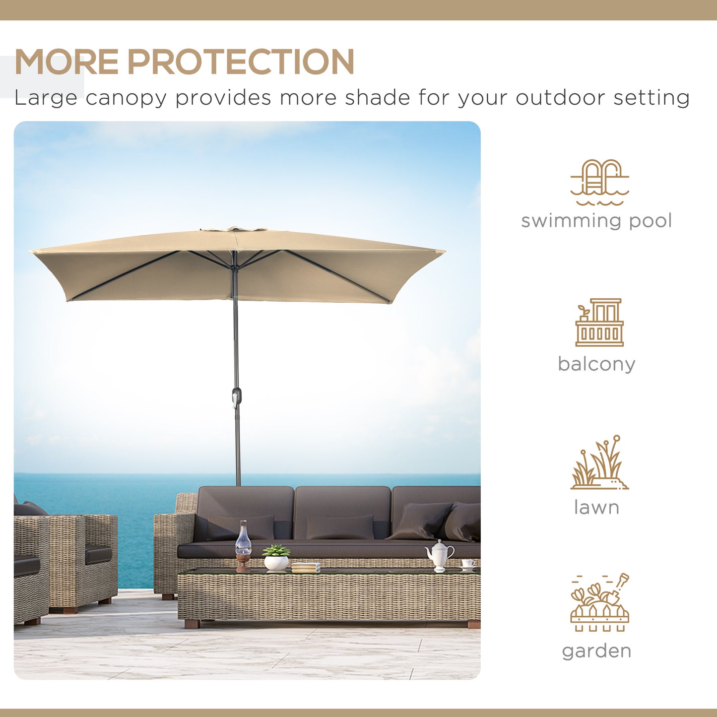Outsunny 6.5x10ft Patio Umbrella, Rectangle Market Umbrella with Aluminum Frame and Crank Handle, Garden Parasol Outdoor Sunshade Canopy, Blue
