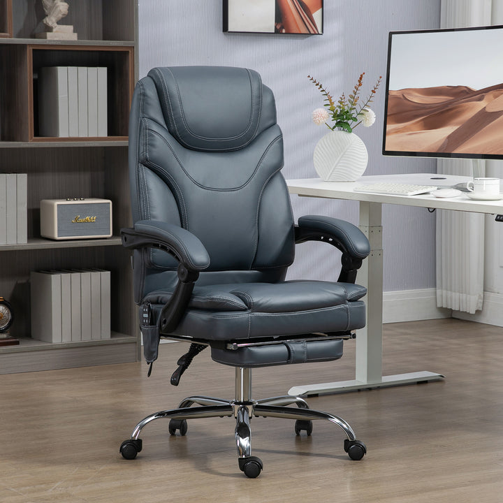 Vinsetto 6 Point Vibration Massage Office Chair, PU Leather Heated Reclining Computer Chair with Footrest, Grey