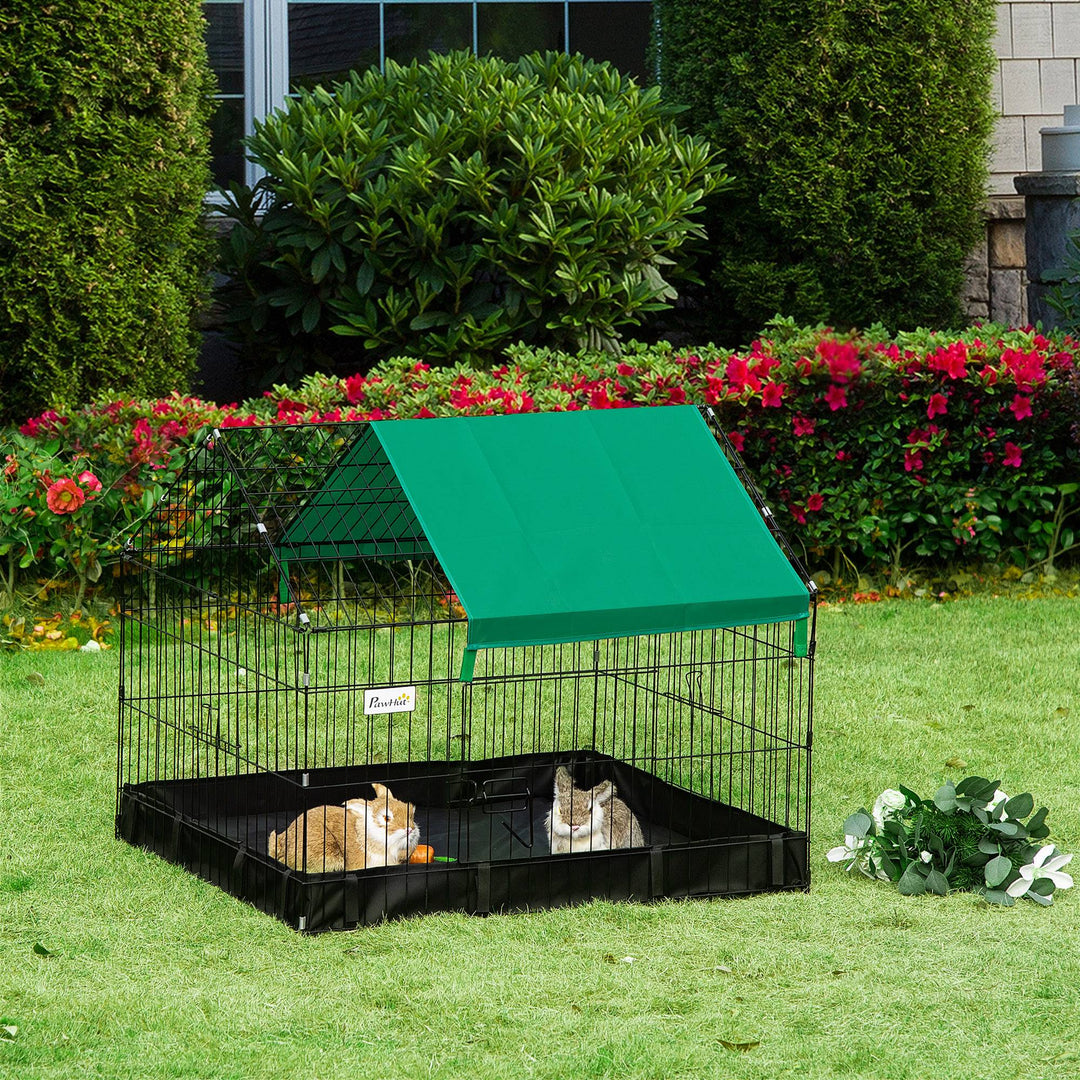 PawHut Metal Outdoor Small Animal Cage for Rabbits and Cats, Black