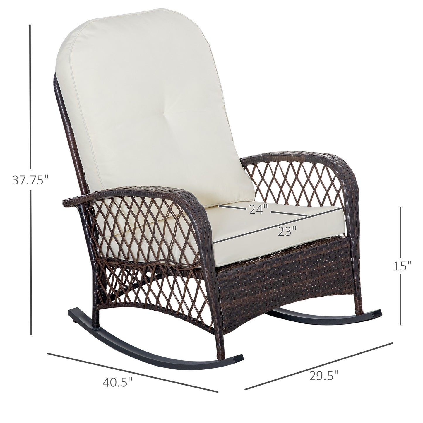 Outsunny Rattan Rocking Chair, Outdoor Wicker Patio Rocker Chair Furniture with Thick Cushions, for Garden Backyard Porch, Khaki