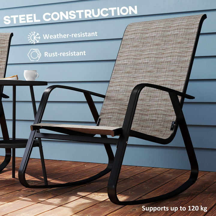 Outsunny Set of 2 Patio Rocking Chairs, Outdoor Rocking Chairs with High Backrest, Armrests for Backyard, Garden, Light Brown