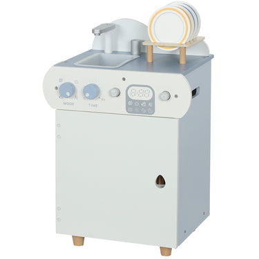 Qaba Wooden Dishwasher Playset, Play Sink Toys with Faucet, Turning Knobs and Accessories, Gift for Boys Girls Toddlers