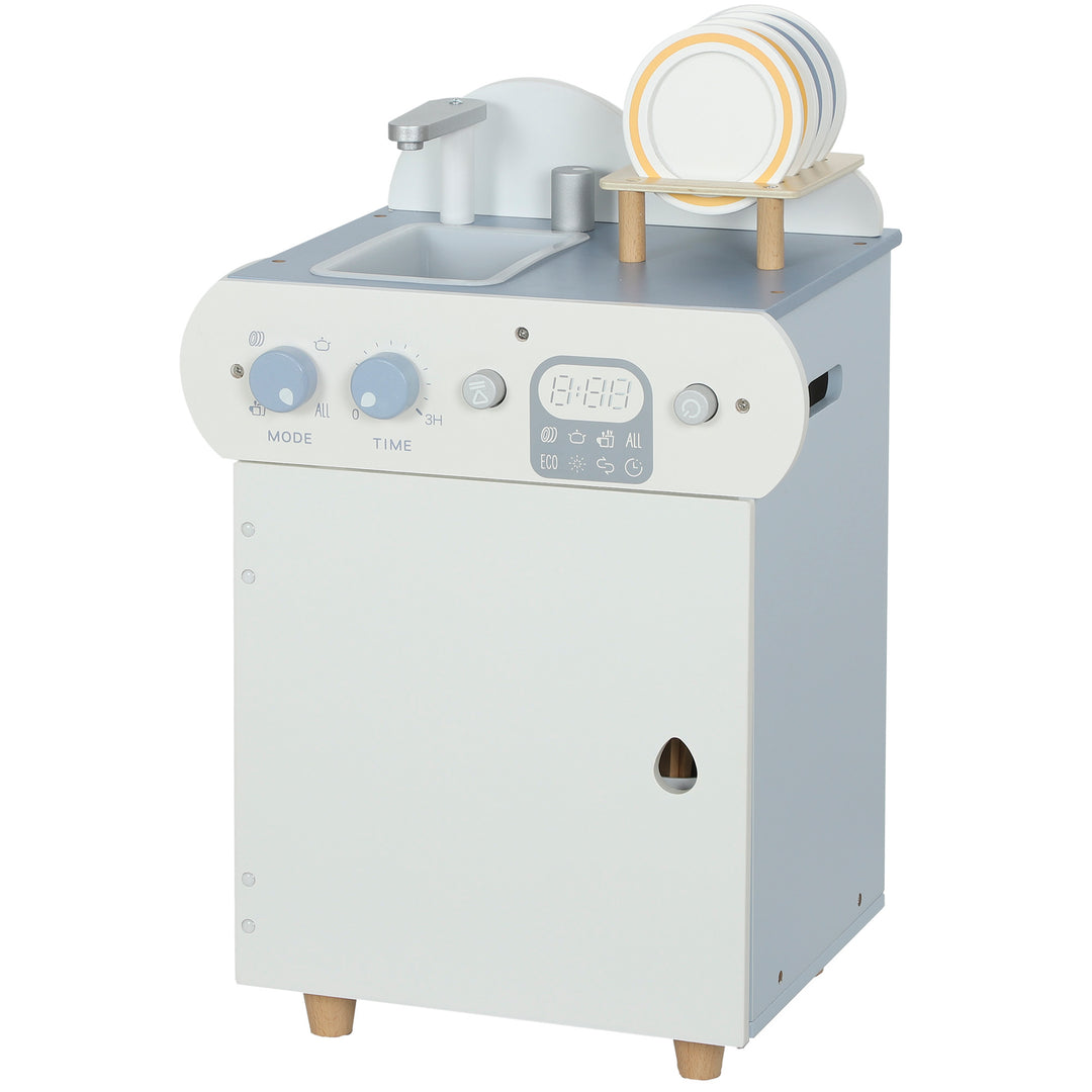 Qaba Wooden Dishwasher Playset, Play Sink Toys with Faucet, Turning Knobs and Accessories, Gift for Boys Girls Toddlers