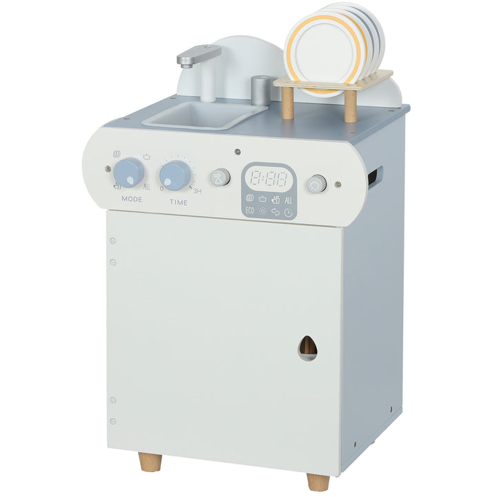 Qaba Wooden Dishwasher Playset, Play Sink Toys with Faucet, Turning Knobs and Accessories, Gift for Boys Girls Toddlers