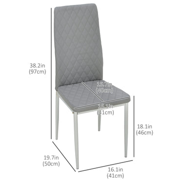 HOMCOM Kitchen Chairs Set of 4, Dining Chairs w/ Faux Leather Upholstery and Steel Legs for Living Room, Dining Room, Grey