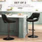 HOMCOM Bar Stools Set of 2, Swivel Counter Height Barstools with Adjustable Height, Linen Upholstered Bar Chairs with Round Metal Base and Footrest, Blue