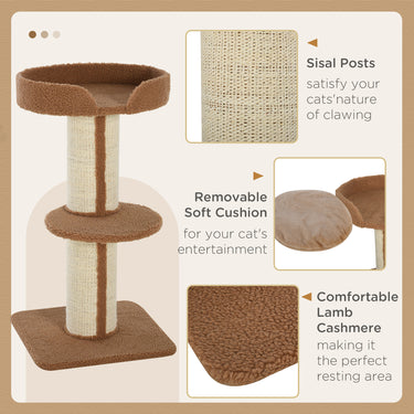 PawHut Cat Tree Kitty Tower with Sisal Mat Scratching Post, Cat Bed, Cushion, Perch, 18" x 18" x 36", Brown