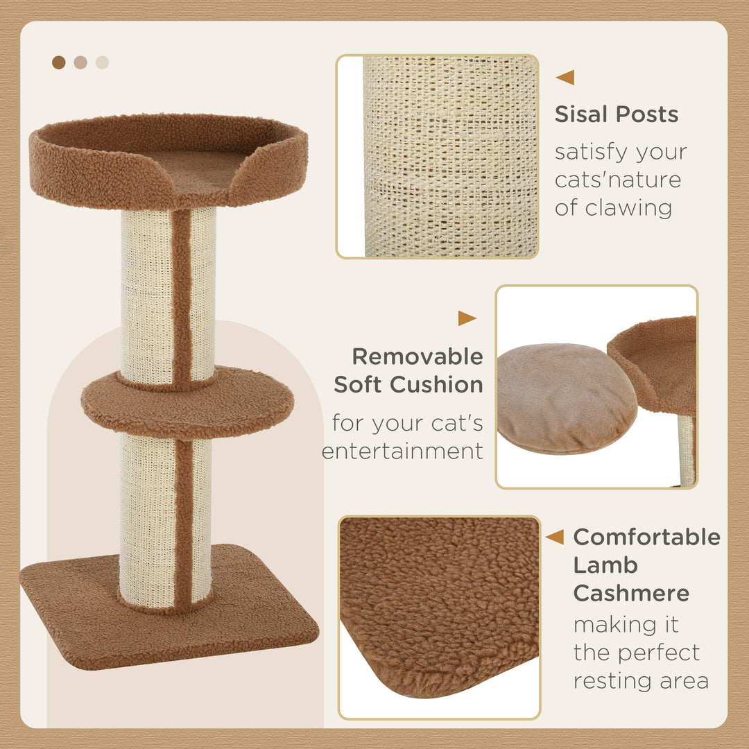 PawHut Cat Tree Kitty Tower with Sisal Mat Scratching Post, Cat Bed, Cushion, Perch, 18" x 18" x 36", Brown