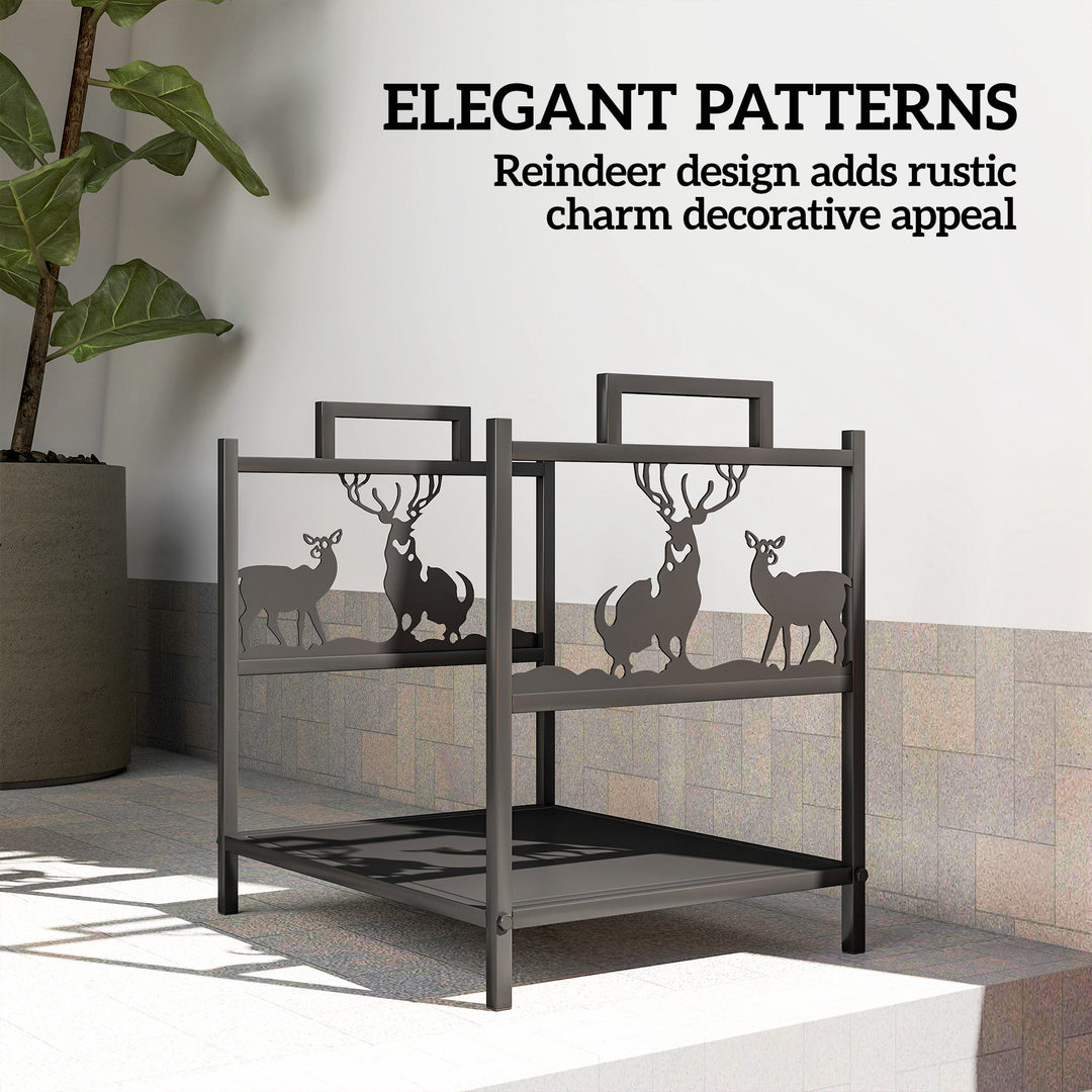 Outsunny Heavy Duty Log Stand, Firewood Rack Outdoor with Handles, Wood Storage Holder for Fireplace, Black