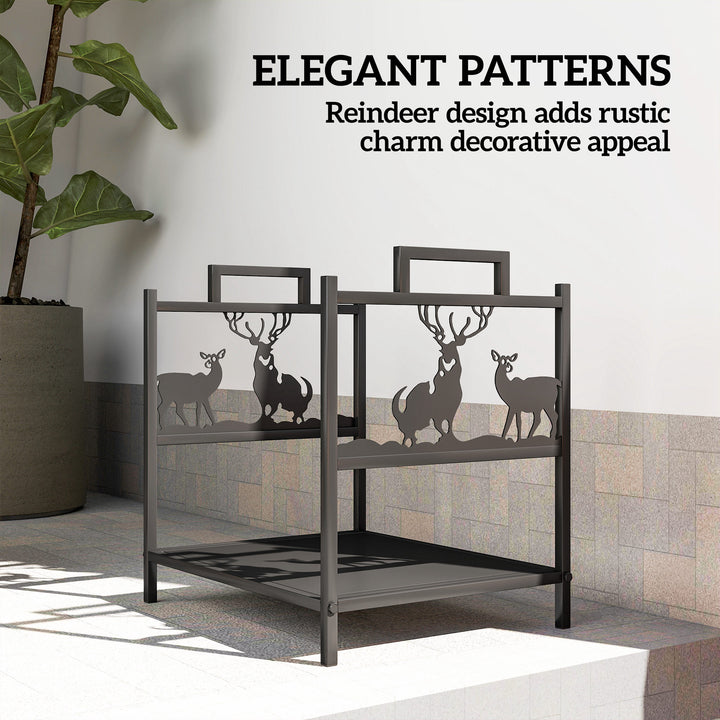 Outsunny Heavy Duty Log Stand, Firewood Rack Outdoor with Handles, Wood Storage Holder for Fireplace, Black