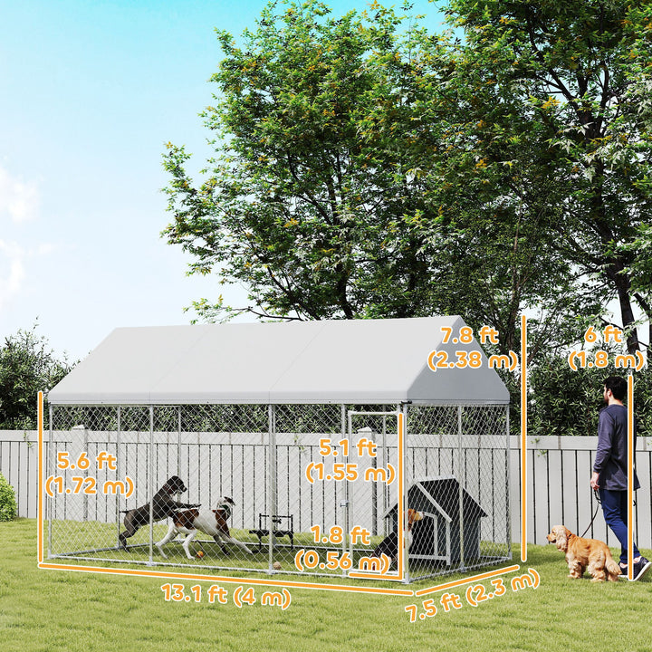 PawHut Galvanized Steel Outdoor Dog Kennel with Roof, Safety Lock, for Backyard, 13.1' x 7.5' x 7.8'