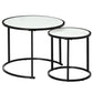 HOMCOM Round Nesting Coffee Table Set of 2, Stacking Modern Accent Tables with Faux Marble Tabletop and Metal Frame for Living Room, Black