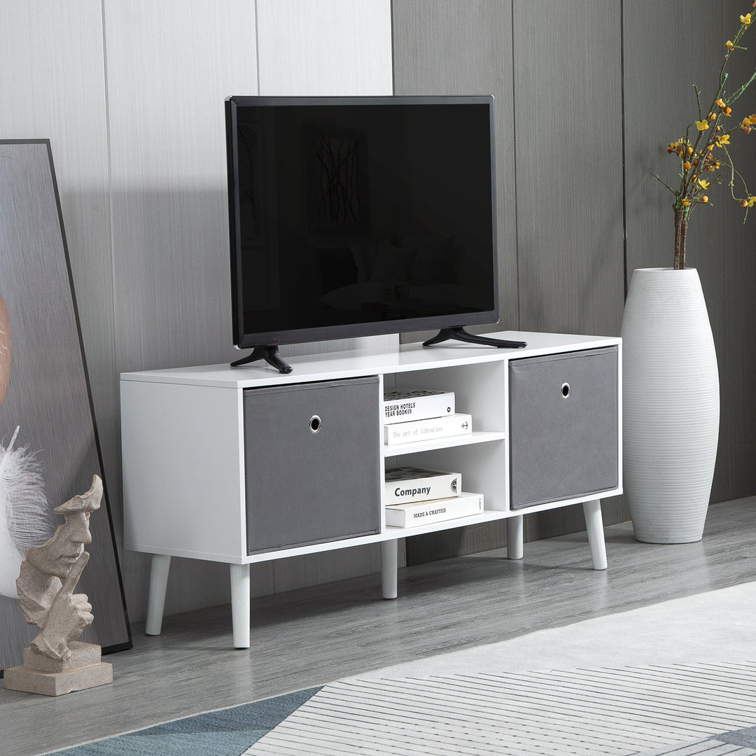 HOMCOM Modern TV Stand Cabinet with Foldable Drawers and Shelves for Living Room, Bedroom, White