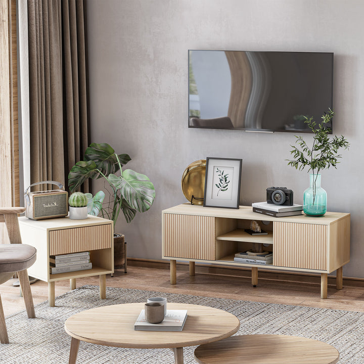 HOMCOM Modern Bedside Table with Drawer and Open Shelf, Sofa Side Table for Bedroom Living Room, Natural