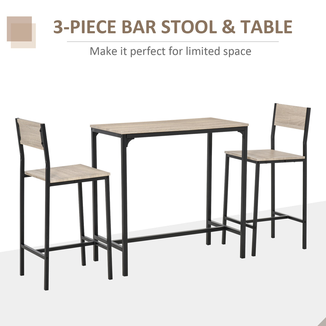HOMCOM Industrial Bar Table Set Counter Height 3 Piece and 2 High Back Stools Set Dining Table Set for Small Space in the Dining Room
