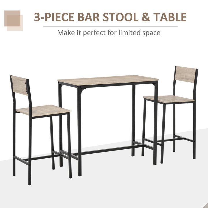 HOMCOM Industrial Bar Table Set Counter Height 3 Piece and 2 High Back Stools Set Dining Table Set for Small Space in the Dining Room