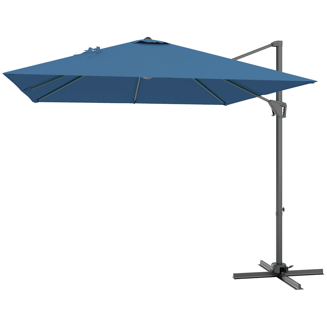 Outsunny 8'x8' Square Patio Hanging Offset Umbrella, Outdoor Cantilever Parasol w/ Cross Base, Cream White