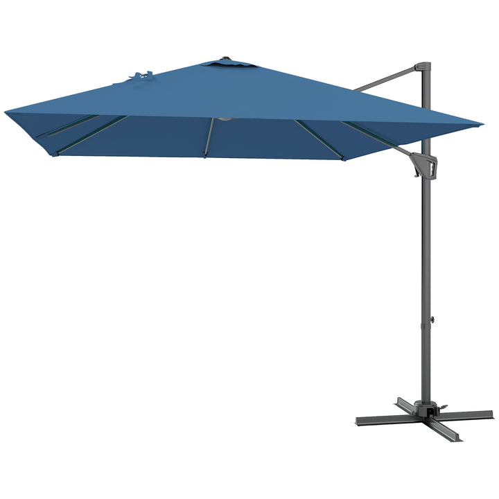 Outsunny 8'x8' Square Patio Hanging Offset Umbrella, Outdoor Cantilever Parasol w/ Cross Base, Cream White