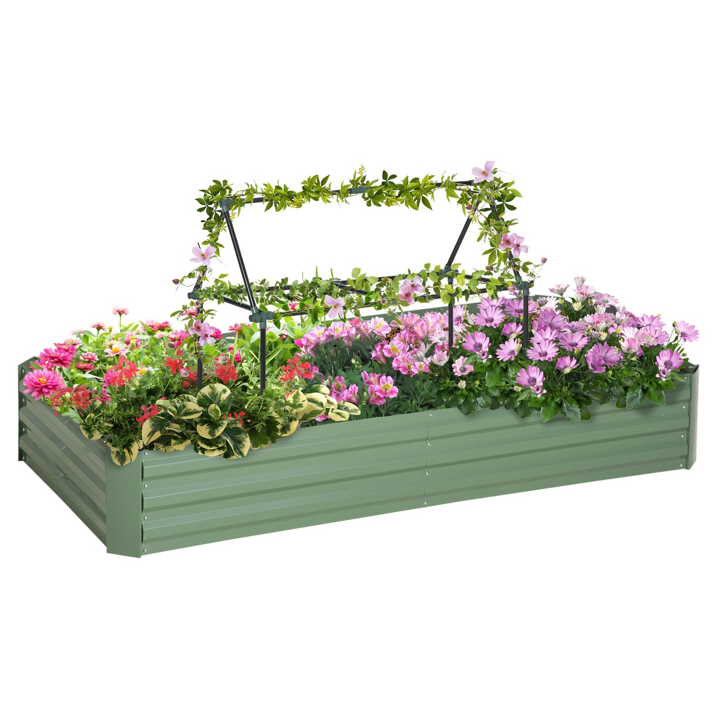 Outsunny 6' x 3' x 1' Raised Garden Bed with 2 Trellis Tomato Cages, Steel Frame Elevated Planter Box, Black