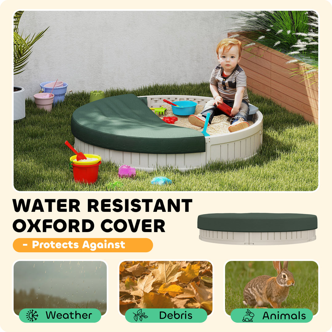 Outsunny Kids Outdoor Sandbox with Cover Waterproof Oxford Canopy, Bottom Fabric Liner, Children Playset for 3-12 years old, Backyard, Brown