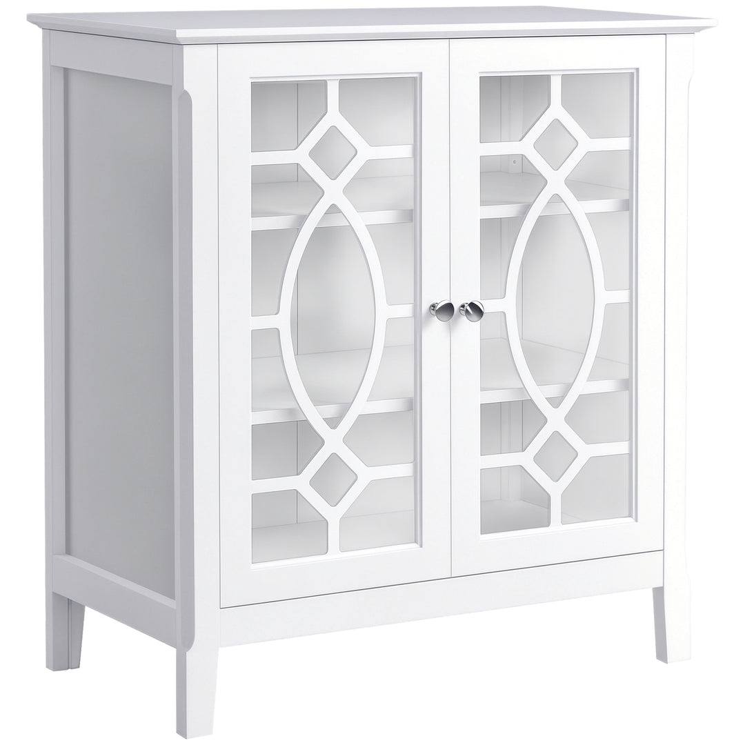 HOMCOM Sideboard Cabinet, Buffet Table with Double Framed Glass Doors, 2 Adjustable Shelves and Elevated Base White