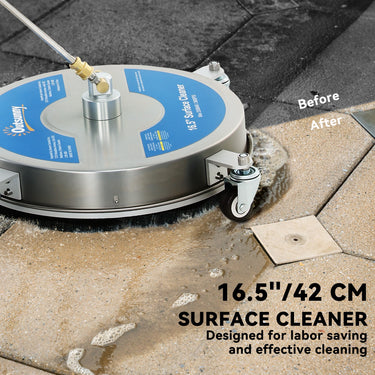Outsunny 16" Pressure Washer Surface Cleaner with 4 Wheels, Stainless Steel Power Washer Surface Cleaner with 1/4" Quick Connector, 2 Extension Wands, 3600 PSI, Silver