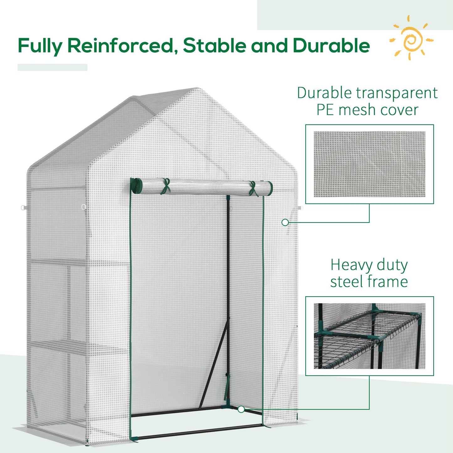 Outsunny 55" x 28" x 75" Walk-in Greenhouse Portable Garden Plant Flower Seed Warm House with 4 Shelves Outdoor Plant Growth Hot House PE Cover Green