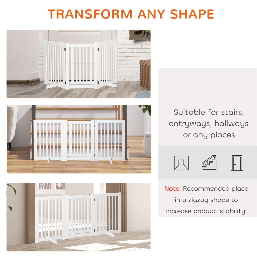 PawHut Free Standing Wood Pet Gate Indoor Dog Barrier 3 Panel Folding Z Shape Doorway