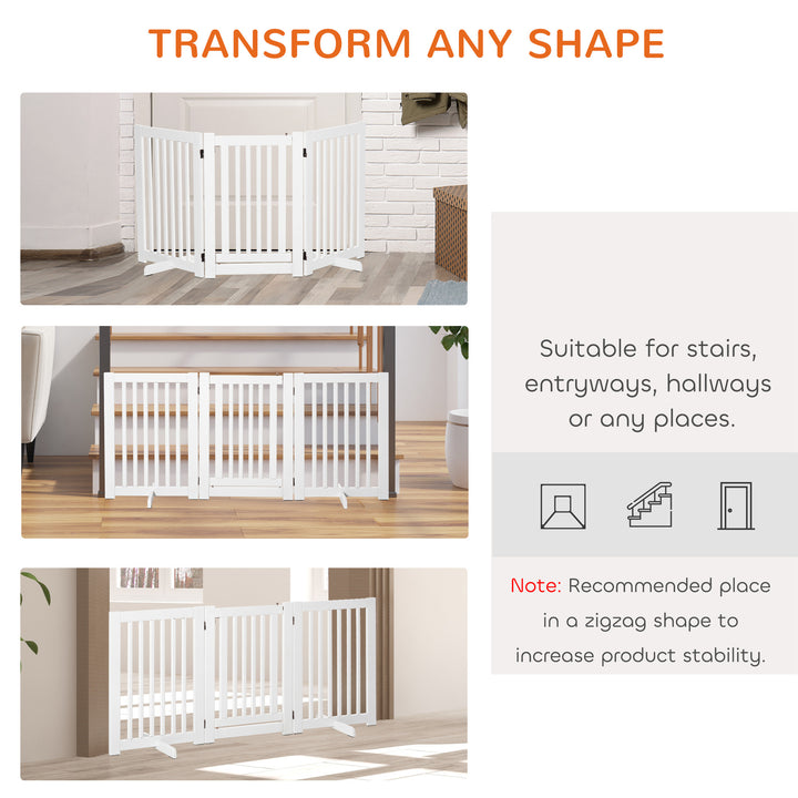 PawHut Free Standing Wood Pet Gate Indoor Dog Barrier 3 Panel Folding Z Shape Doorway