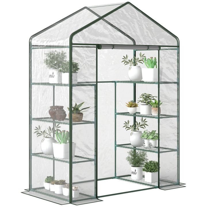 Outsunny 56" x 56" x 77" Walk-in Plant Greenhouse Portable Garden Flower Seed Warm House 8 Shelves Outdoor Plant Growth Hot House PVC Cover Transparent