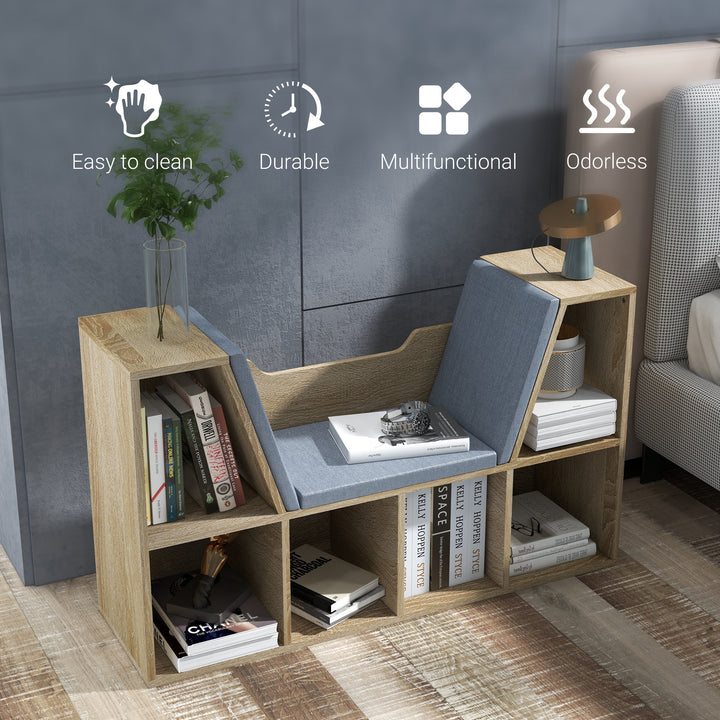 HOMCOM 6-Cubby Bookcase with Seat Cushion, Cube Storage Shelf with Reading Nook for Home Office, Study, Rustic Brown