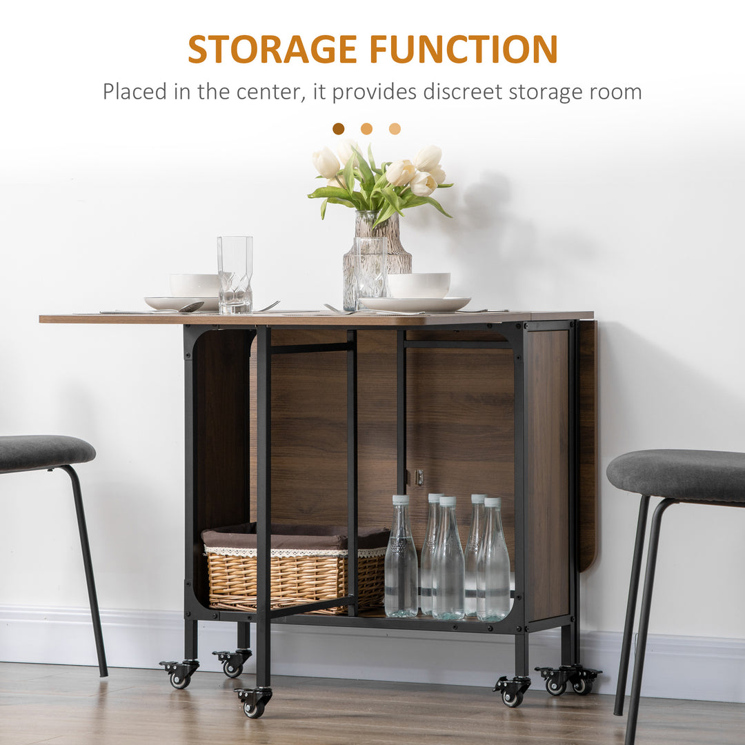 HOMCOM Folding Dining Table, Extendable Kitchen Table for Small Spaces with Storage Shelf and 6 Wheels, Light Brown