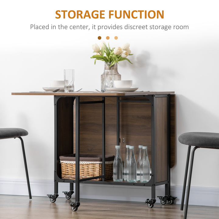 HOMCOM Folding Dining Table, Extendable Kitchen Table for Small Spaces with Storage Shelf and 6 Wheels, Light Brown