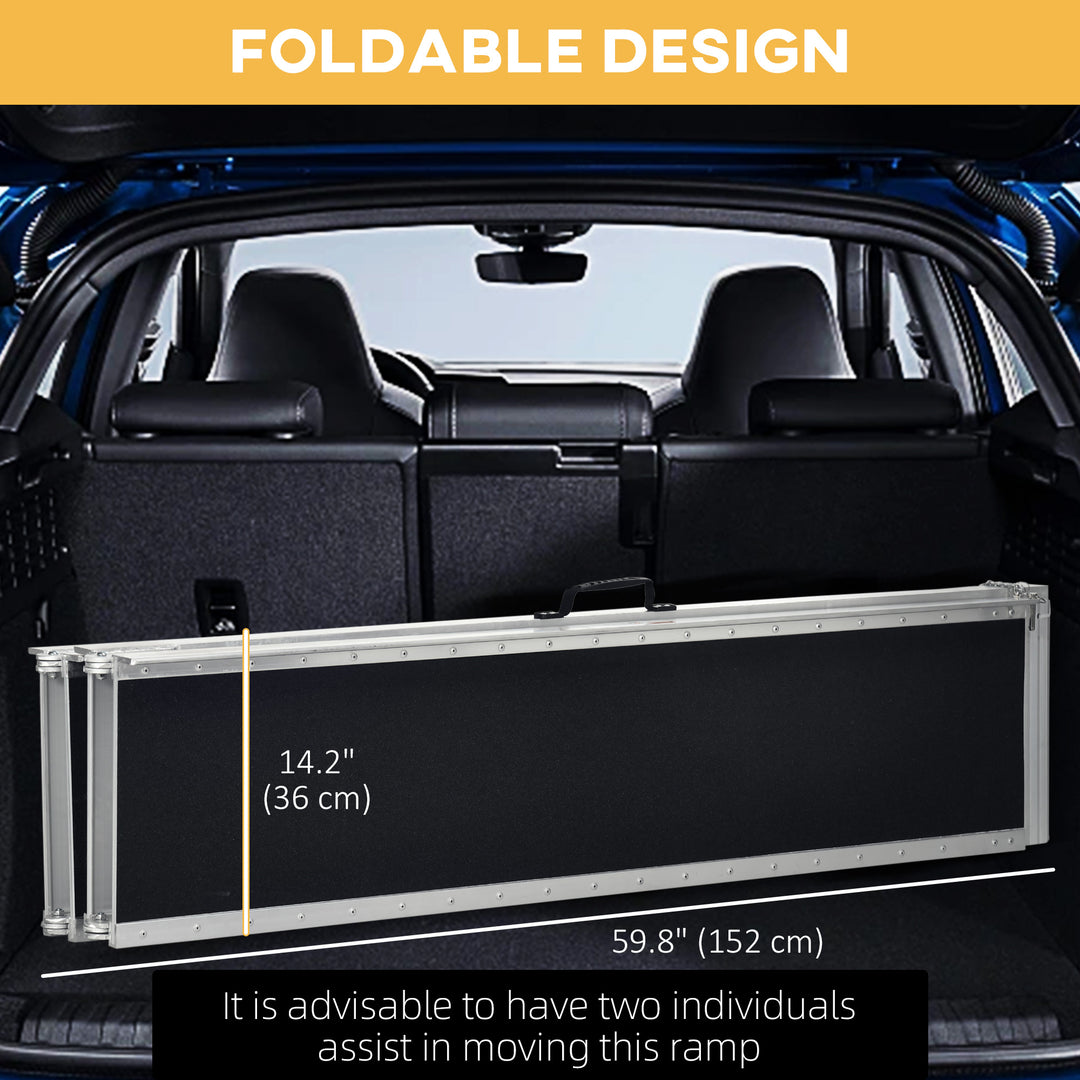 HOMCOM 10ft Wheelchair Ramp, Non-Slip Aluminum Folding Handicap Ramp, Suitable for Door Thresholds, Home Steps, Cars, Scooters, Carts, and Stairs