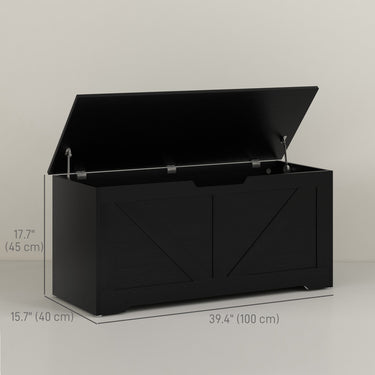 HOMCOM 39.4 Inches Storage Chest, Storage Trunk with 2 Safety Hinges, Wooden Box for Living Room, Black Wood Grain