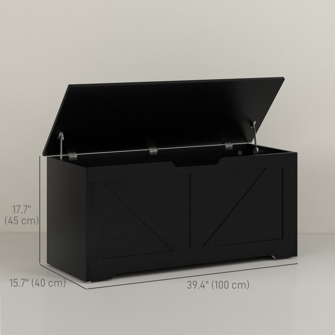HOMCOM 39.4 Inches Storage Chest, Storage Trunk with 2 Safety Hinges, Wooden Box for Living Room, Black Wood Grain