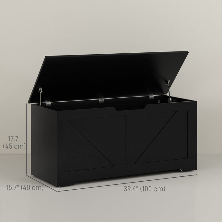 HOMCOM 39.4 Inches Storage Chest, Storage Trunk with 2 Safety Hinges, Wooden Box for Living Room, Black Wood Grain