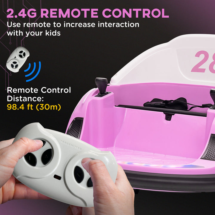Qaba 12V Bumper Car for Toddlers, Ride On Car with 360 Degree Remote Control, Lights Music Horn, for 1.5-5 Years, Pink