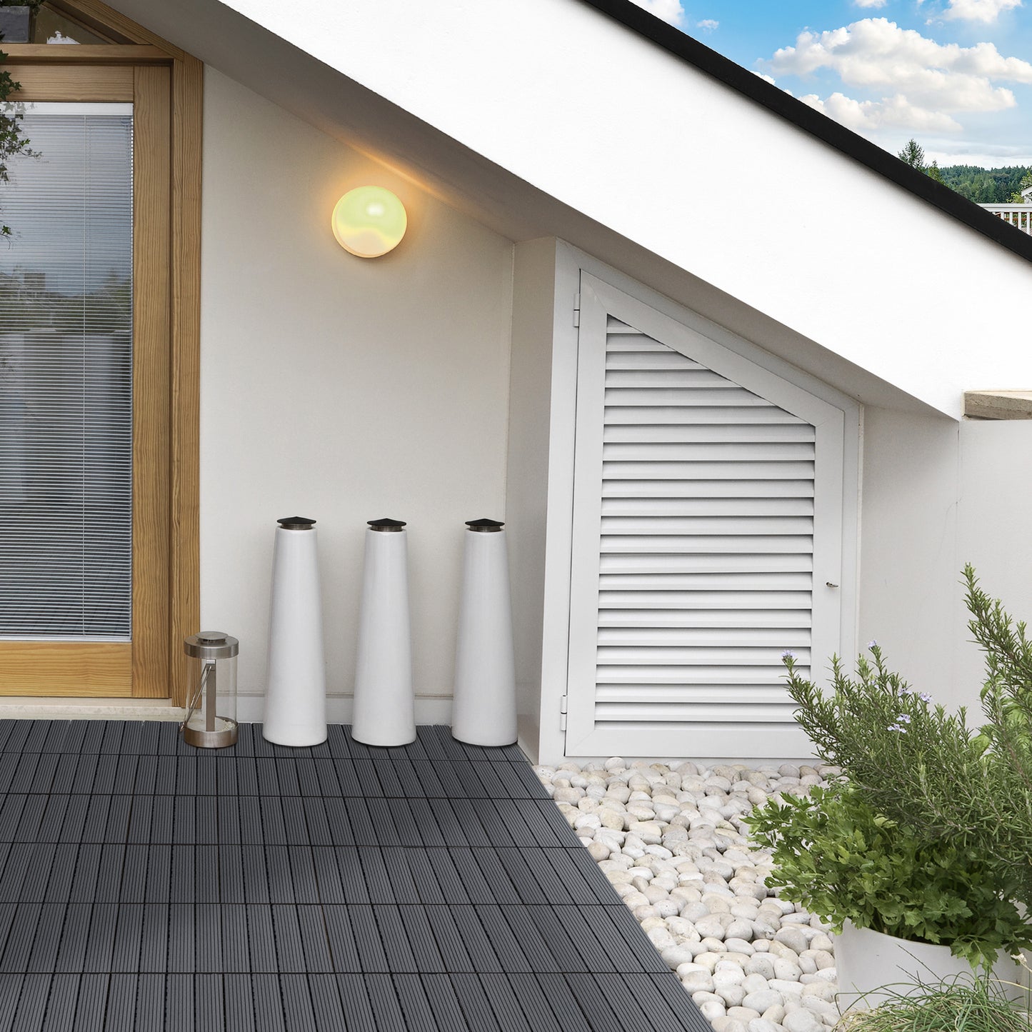 Outsunny 11 Pcs Plastic Interlocking Deck Tiles, 12" x 12" Non-slip Flooring Tiles for Indoor Outdoor Patio Balcony, Grey