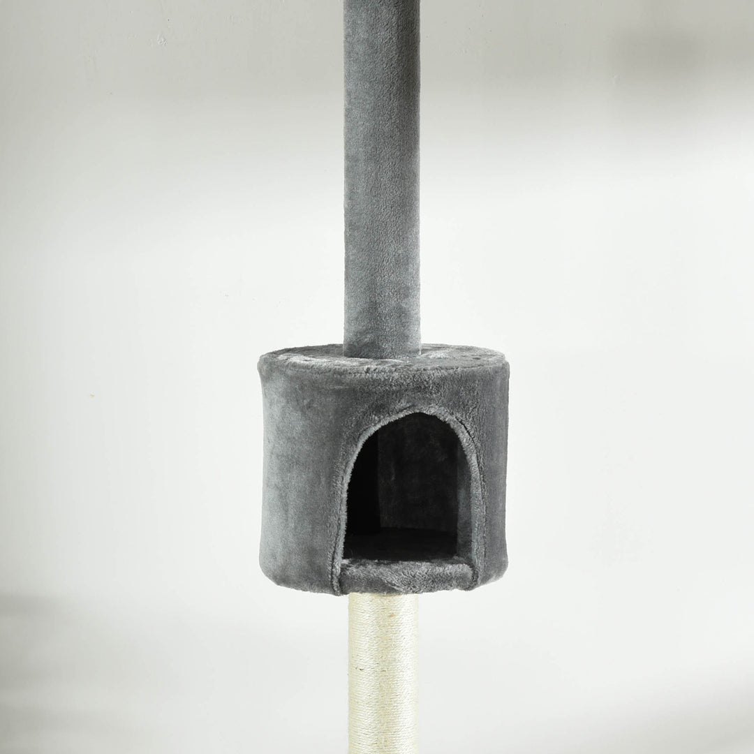 PawHut 4-Tier Floor to Ceiling Cat Tree, Tall Cat Tower with Scratching Post, Plush Padding, Toy Ball, Cat Condo for Indoor Cats, Light Grey