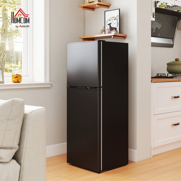 HOMCOM Double Door Mini Fridge with Freezer, 4.6 Cu.Ft Small Refrigerator with Thermostat, Shelves, Reversible Door, Silver