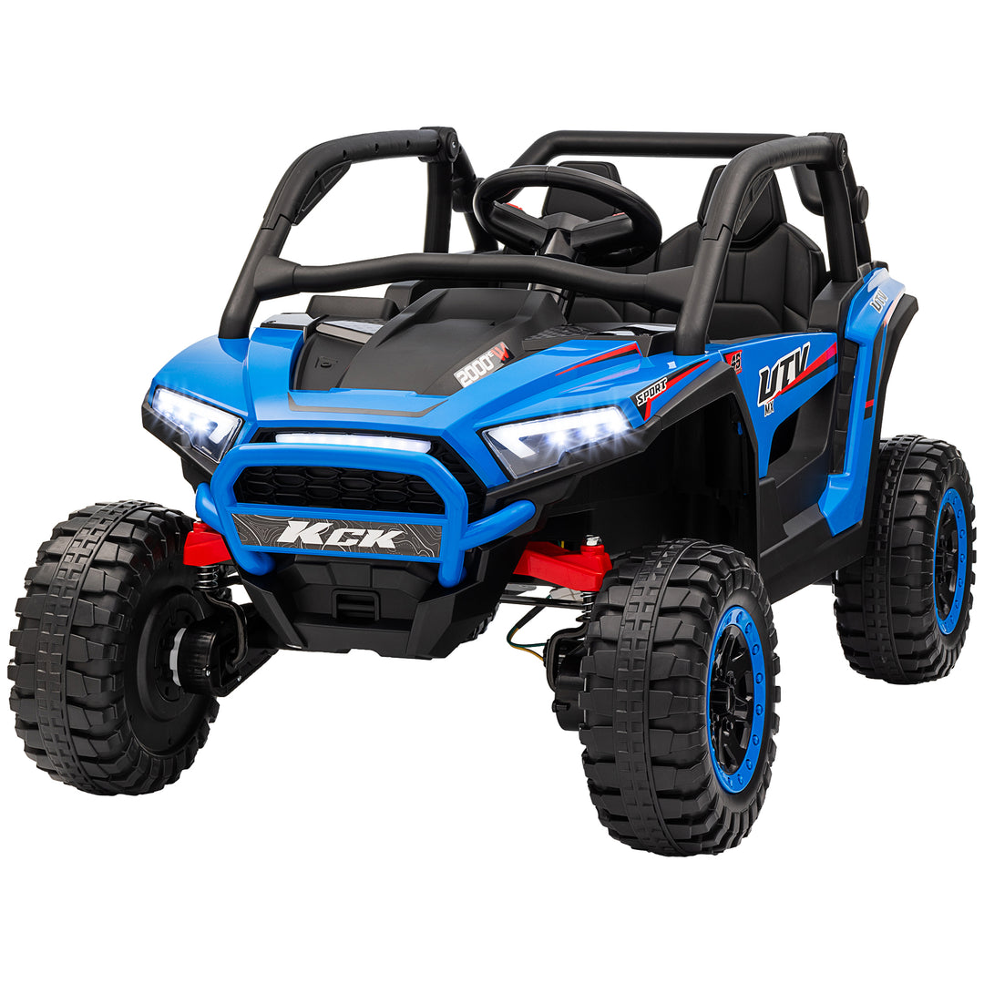Qaba 2 Seater 24V 7AH Ride on Truck, Electric Car for Kids w/ Spring Suspension, Remote Lights, Horn, Music, Blue