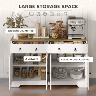 HOMCOM Kitchen Sideboard Cabinet with 2 Drawers, 4 Barn Doors and 2 Adjustable Shelves, Buffet Table for Living Room, White