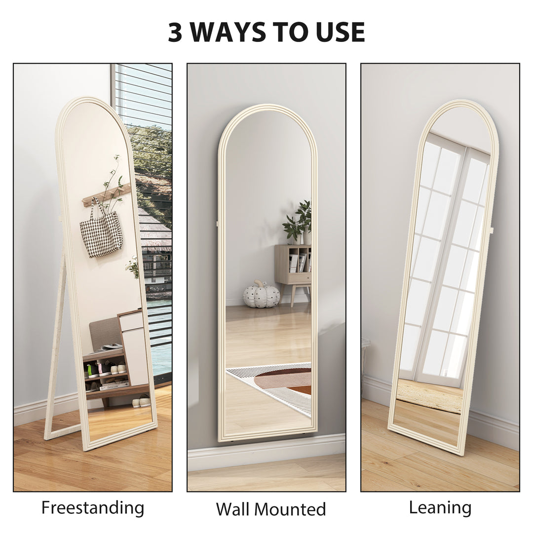 HOMCOM 64" x 21" Full Length Mirror, Free Standing, Leaning or Wall, Arched Full Body Mirror with Faux Stone Frame, Beige